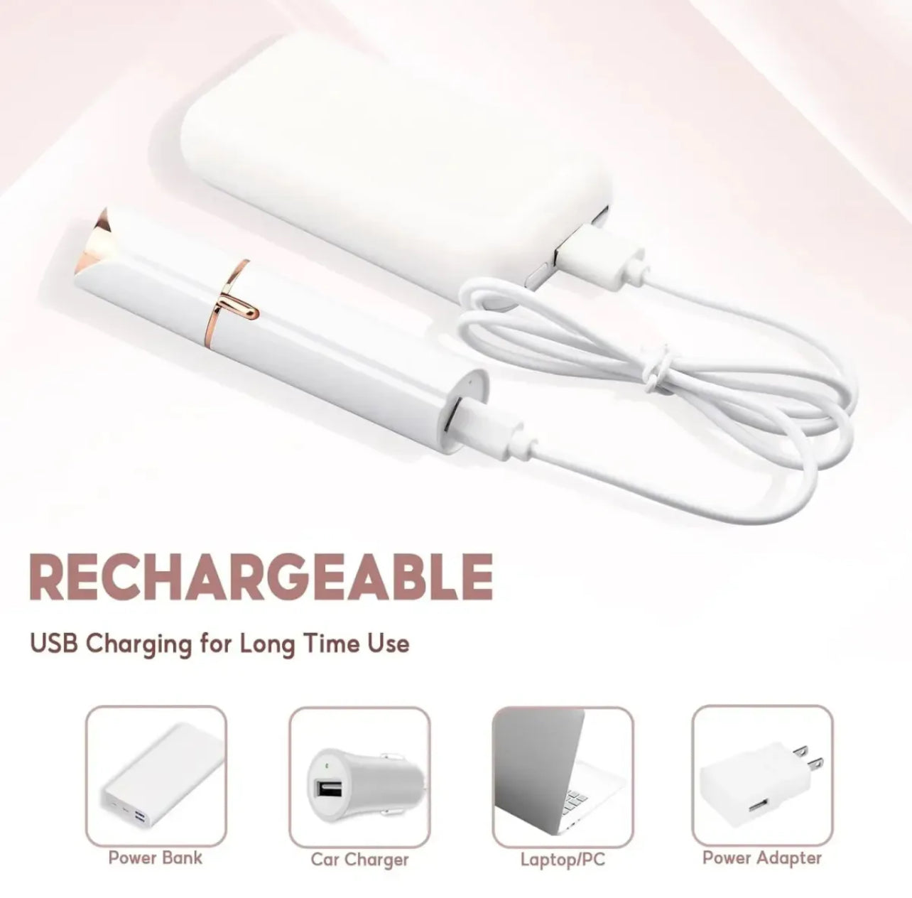 Rechargeable Painless Facial Hair Remover for Women | USB Electric Shaver with LED Light | Lipstick-Shaped Portable Eyebrow, Lip, Chin & Upper Lip Trimmer | Original Finishing Touch Flawless Hair Removal | Imported & Original for Girls & Ladies